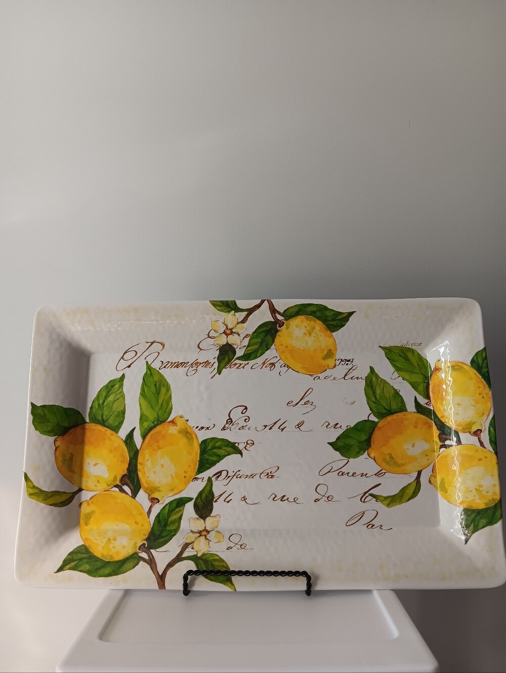 Nicole Miller Home Lemon Fruit Serving Tray Melamine White Yellow Green 21.5" - Picture 11 of 11